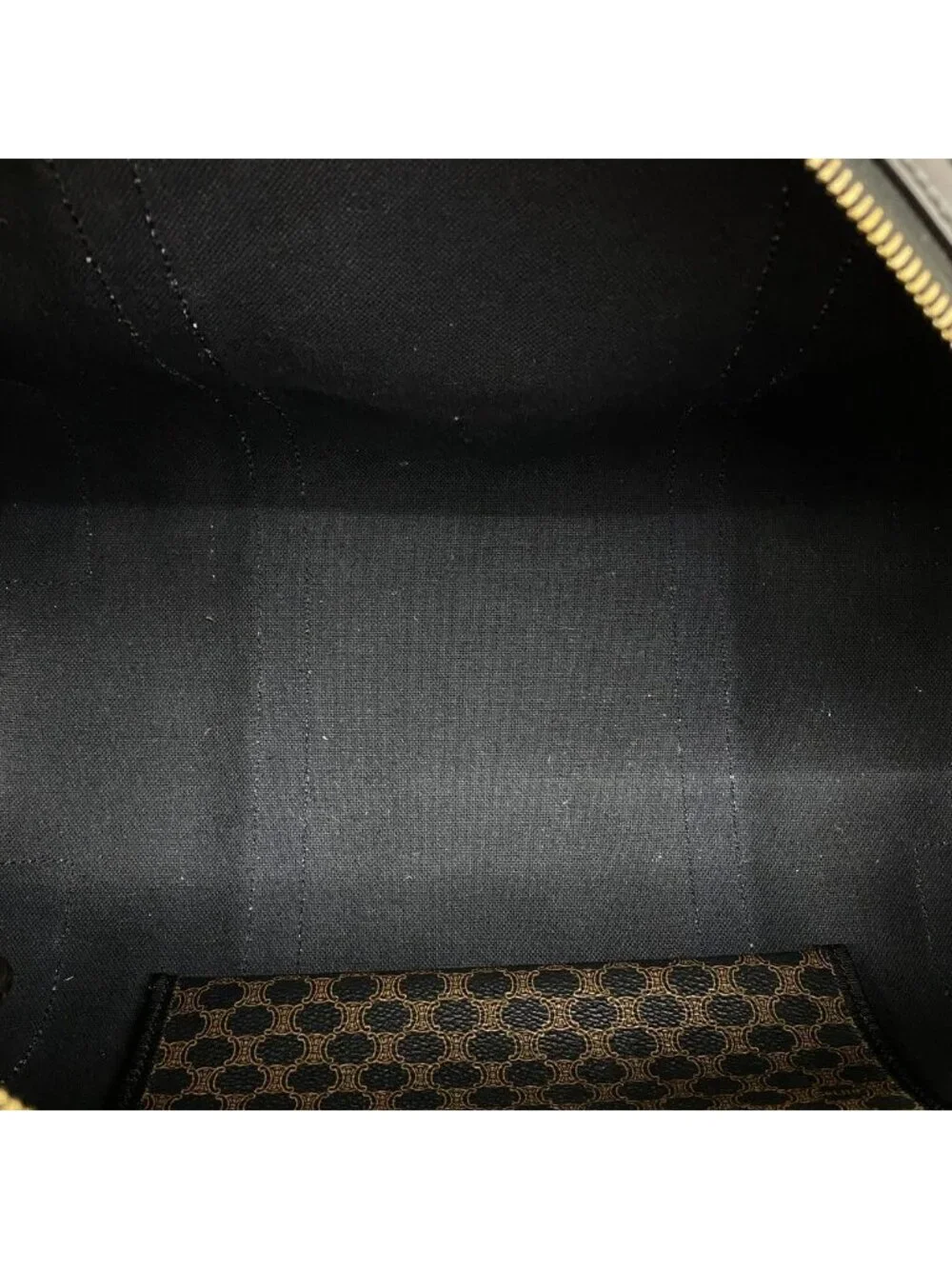 Celine Vintage Macadam Blason Pattern Leather Mini Boston Bag Black Brown